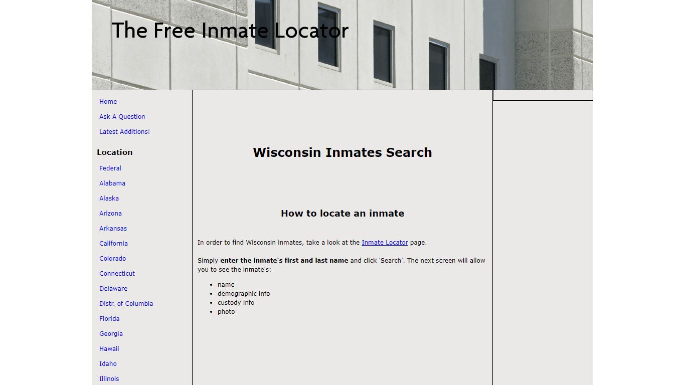 Wisconsin Inmates Search - The Free Inmate Locator